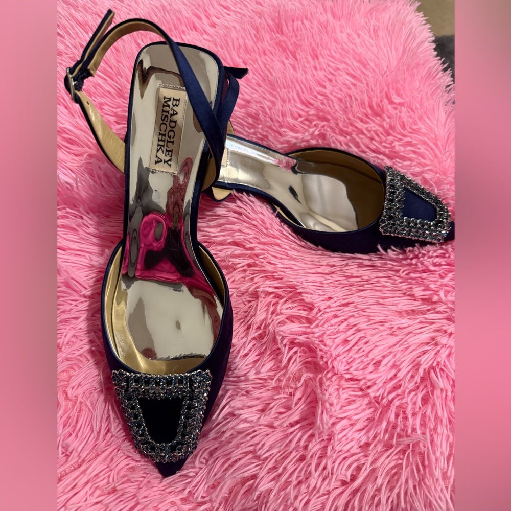 Badgley Mischka Navy Heels with Embellished Toes